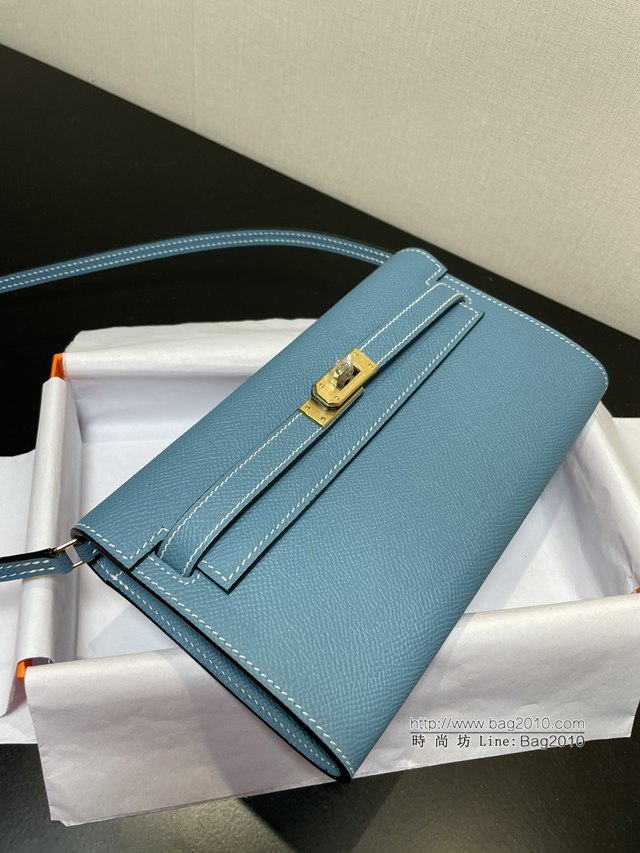 Hermes女包 愛馬仕Kelly woc小挎包 牛仔藍epsom皮凱麗斜挎包  tdh2317